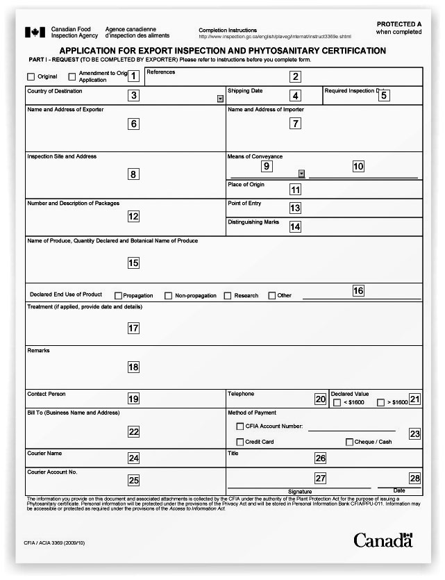 CFIA application form for Phytosanitary Certification
